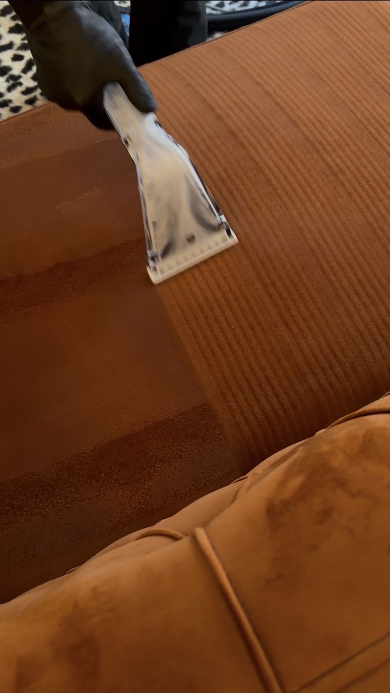 Close-up of corduroy velvet fabric with pile lifted and evened after cleaning